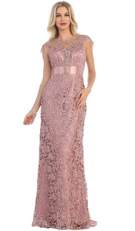 Plus-Size DressMay Queen - Illusion Jewel Neck Evening Gown RQ7182