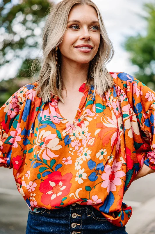 women's tops with floral printsAll The Love Camel Yellow Floral Blouse