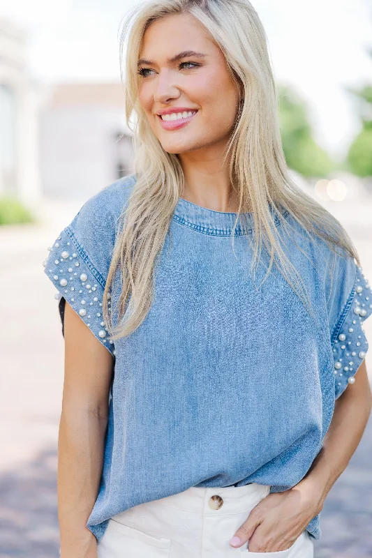 women's tops with cinched waistsBe Bold Denim Embellished Blouse