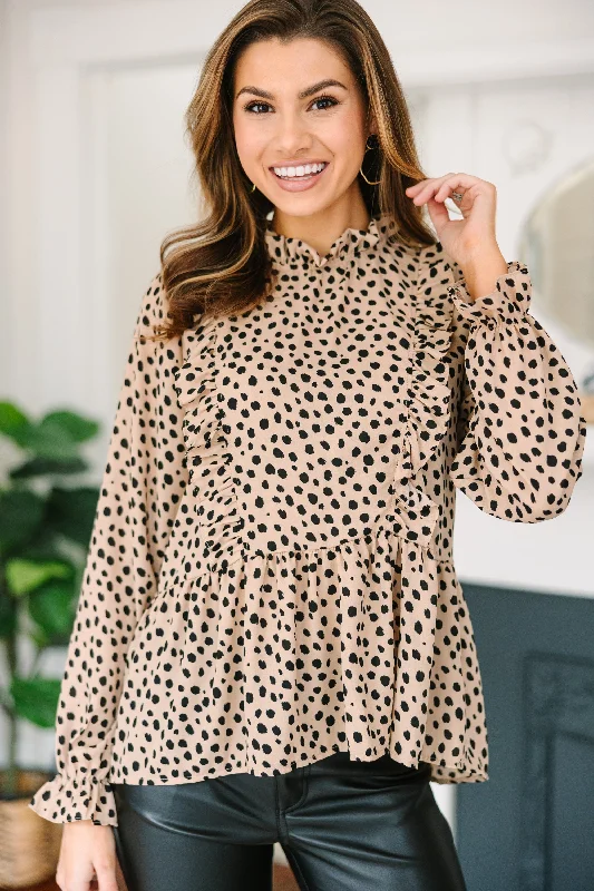 women's tops for relaxed weekendsNever The Same Taupe Brown Leopard Blouse