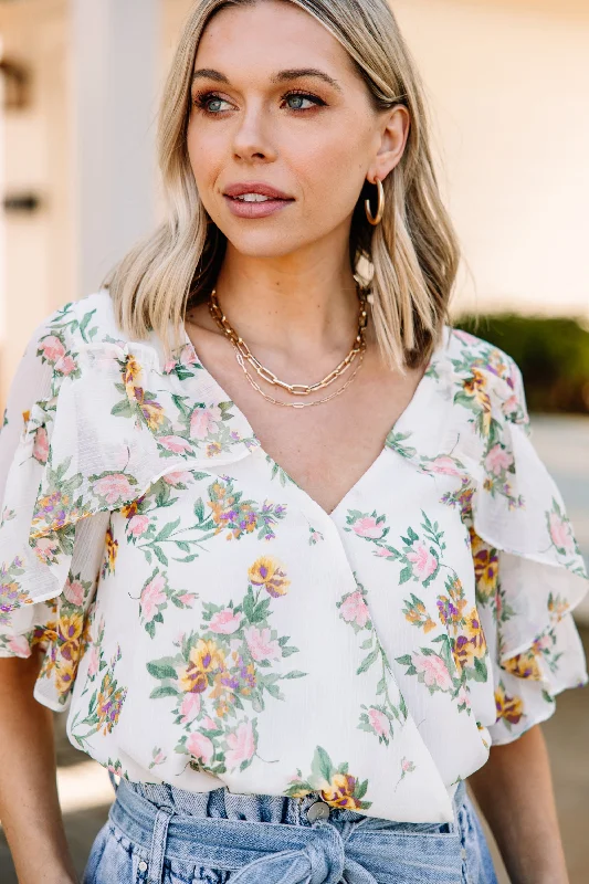 women's tops with geometric patternsI've Been Waiting Cream White Floral Bodysuit