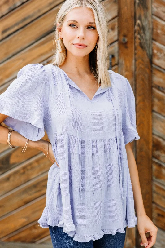 women's tops with lace-up frontsAt This Point Periwinkle Purple Babydoll Top