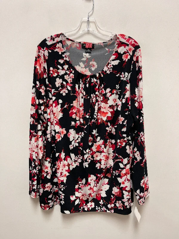 women's tops with asymmetrical designsTop Long Sleeve By Liz Claiborne In Black & Red, Size: 2x