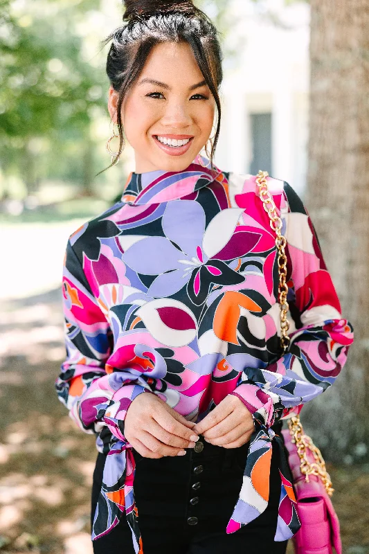 women's tops for creating capsule wardrobesFate: The Only Way Hot Pink Abstract Blouse