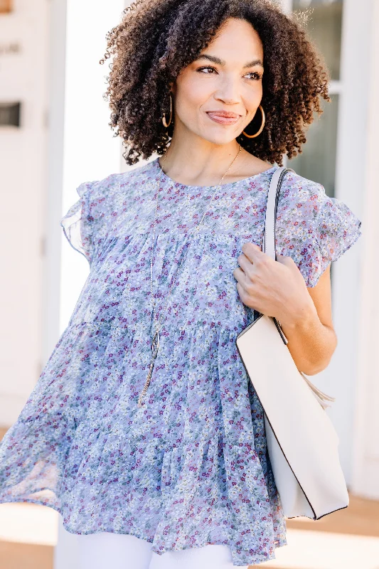 women's tops made from cottonLose Yourself Blue Ditsy Floral Babydoll Top