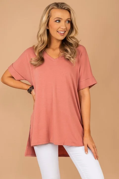 women's tops with embroidery detailsMake Your Life Easy Ash Rose Pink V-neck Top