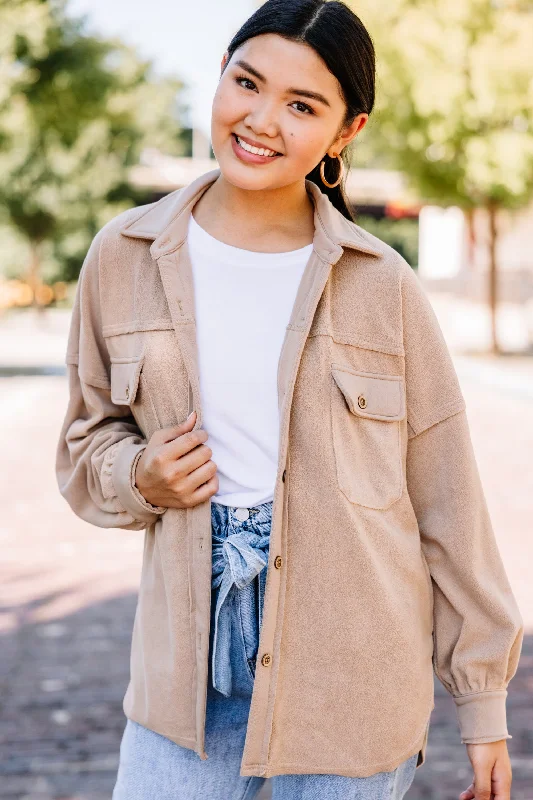 women's tops for those who want to wear pieces that are both functional and fashionableEasy Disposition Tan Brown Fleece Shacket