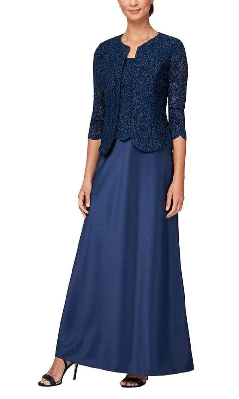 Trumpet DressAlex Evenings 81122326 - Lace Top Long Dress With Jacket