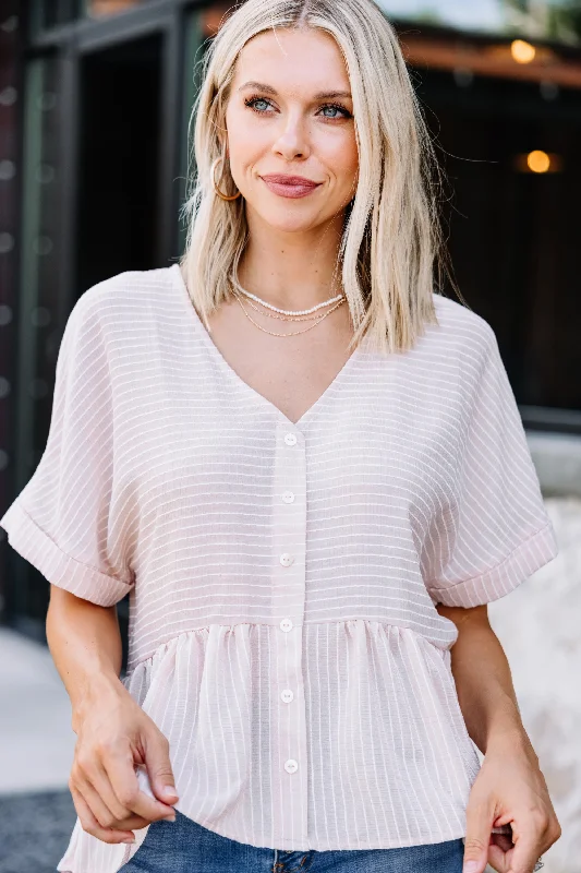 women's tops with sequin embellishmentsAll My Love Blush Pink Striped Top