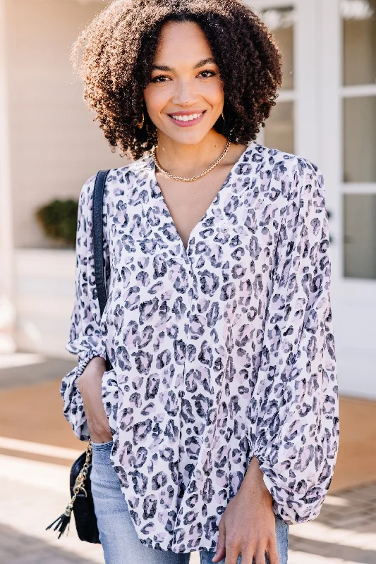 women's tops for date nightsDouble The Fun Ivory White Leopard Top