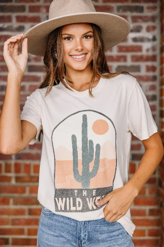 spaghetti strap women's topsThe Wild West Ivory White Graphic Tee