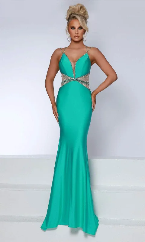 Crepe DressJohnathan Kayne 2808 - Plunging Jewel Ornate Evening Dress