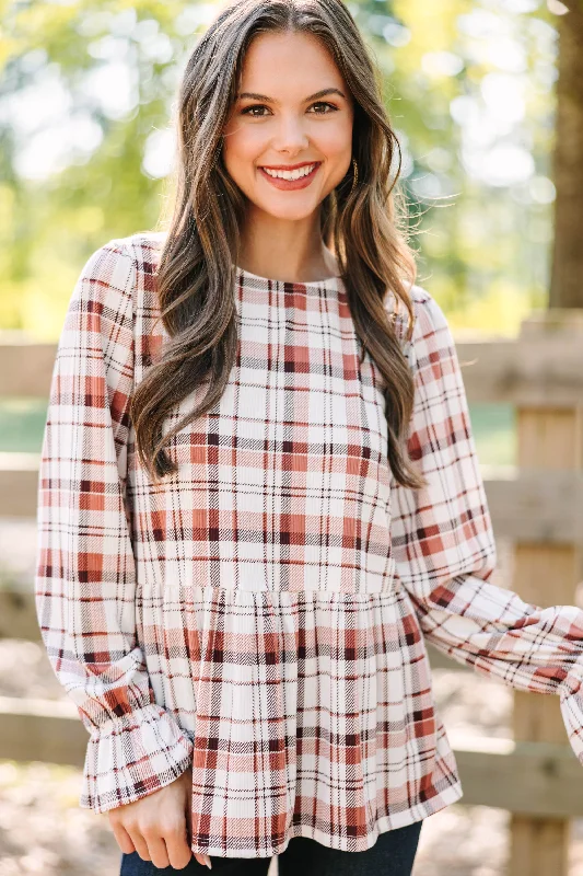 women's tops for picnics in the parkNeed You Always Rust Orange Plaid Top