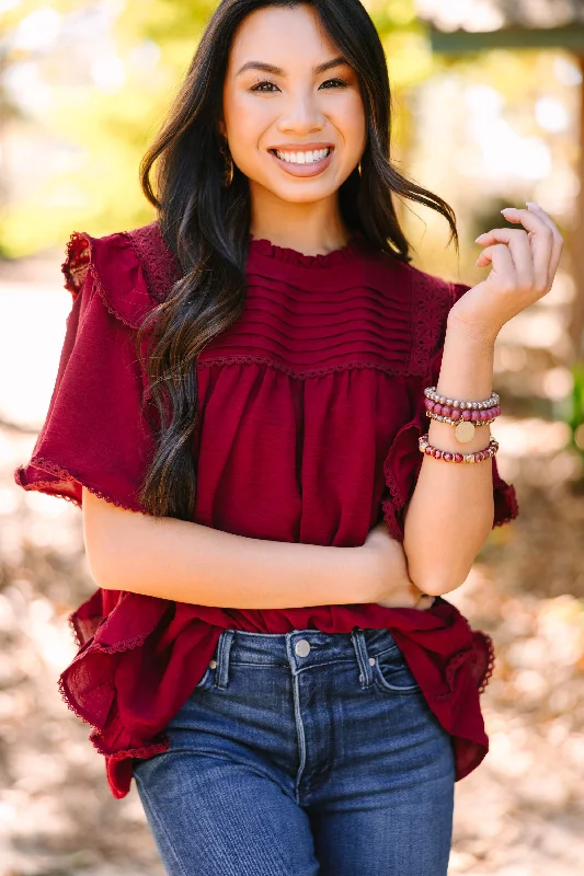 women's tops in solid colorsStep It Up Wine Red Ruffled Blouse