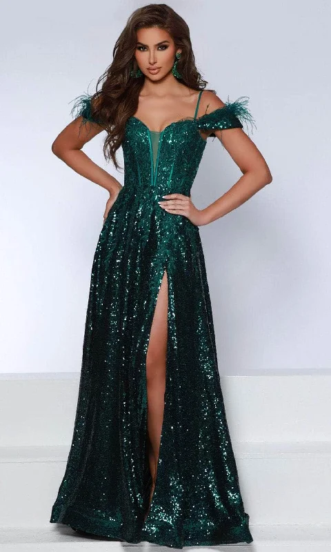 Sleeveless DressJohnathan Kayne 2887 - Feather Off Shoulder Evening Dress