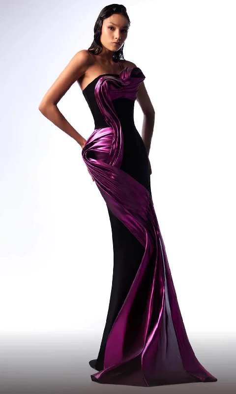 Polka-Dot DressMNM Couture G1730 - Strapless Metallic Drape Evening Dress