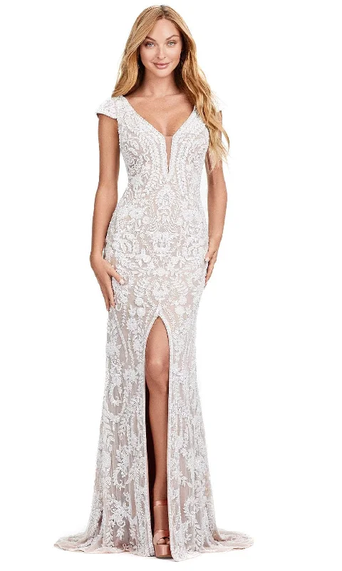 women's flowy dressesAshley Lauren 11497 - Beaded Plunging Evening Gown