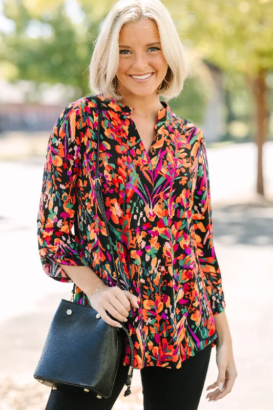 women's tops for those who love bold and vibrant colorsJust For Me Black Floral Blouse