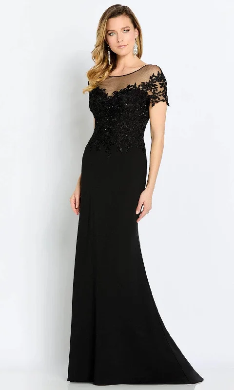 Tea-Length DressCameron Blake CB111 - Illusion Sleeve Evening Gown