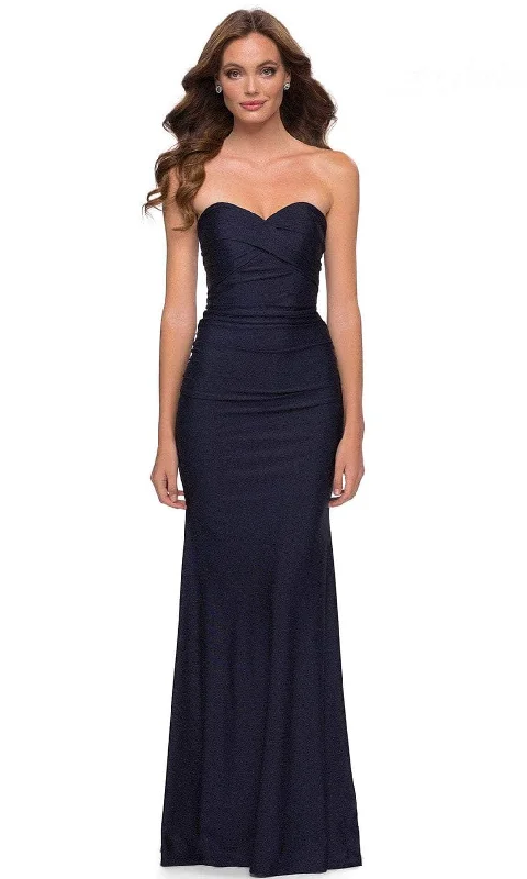 women's machine-washable dressesLa Femme 29851SC - Stra[;ess Sheath Evening Gown