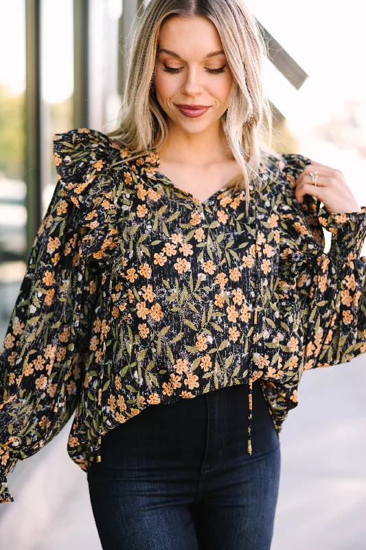 women's tops for wedding guest attireNeed You More Black Floral Blouse