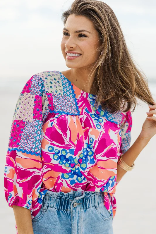 women's tops for those who love bold and vibrant colorsNew Ideas Pink Floral Blouse