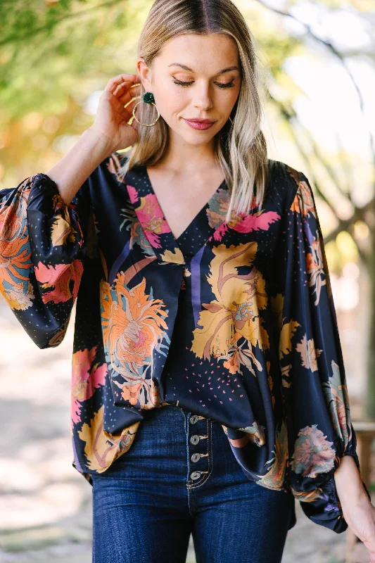 women's tops for those who love to shop for unique findsFeeling Fun Black Floral Blouse