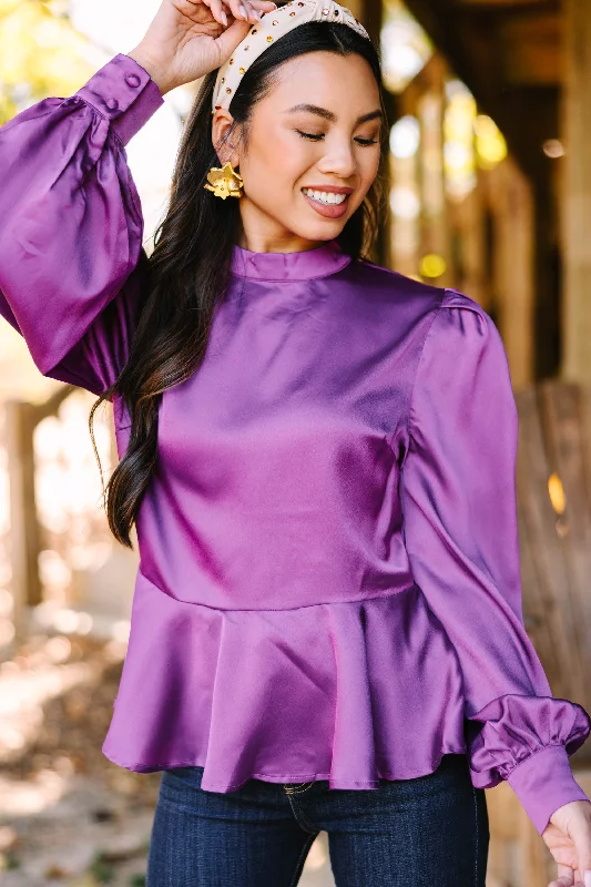 women's tops for those who appreciate subtle and muted tonesFeeling Fab Orchid Purple Satin Blouse