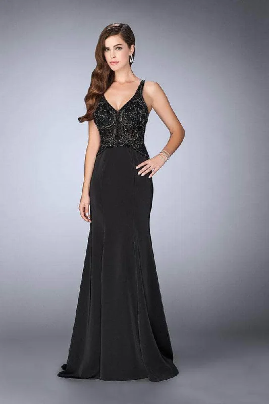 women's stylish dressesLa Femme 23909SC - Sleeveless Cutout Back Evening Gown