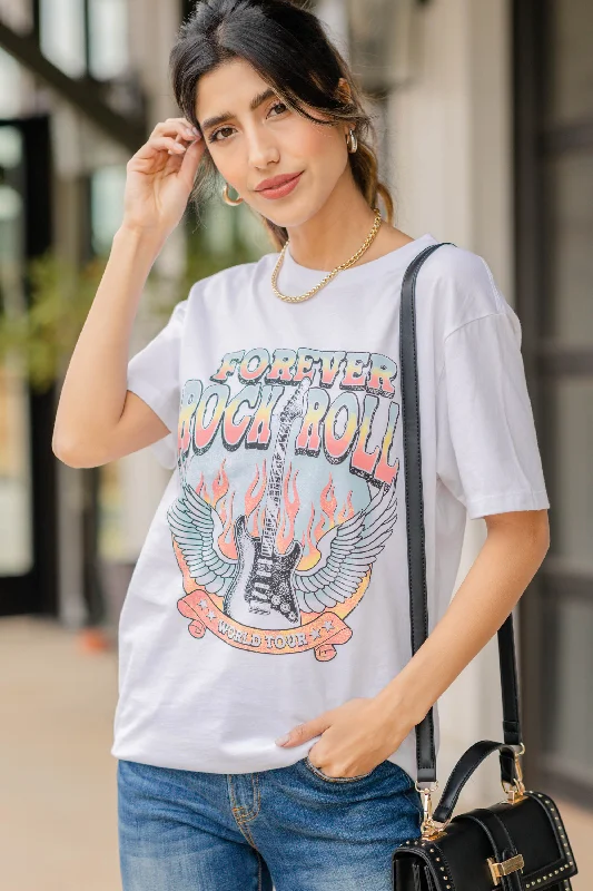 lace women's topsForever Rock And Roll White Graphic Tee