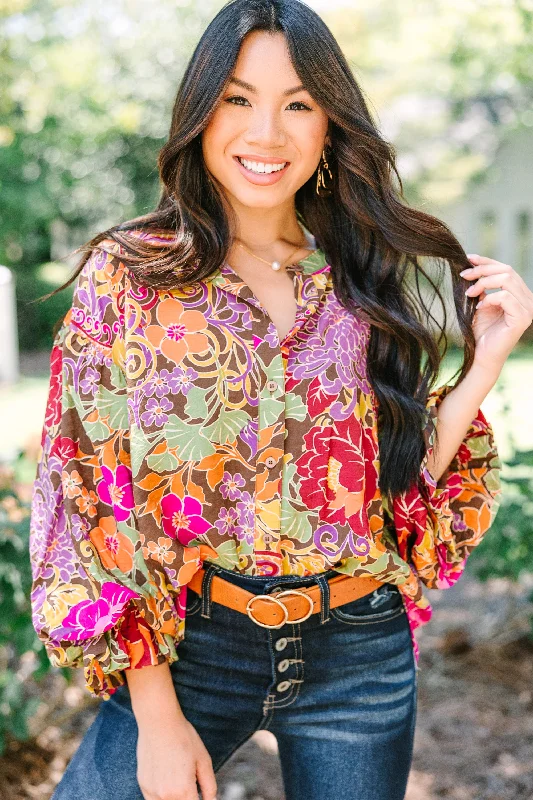 women's tops for fashion-conscious professionalsFate: The More You Love Brown Floral Blouse