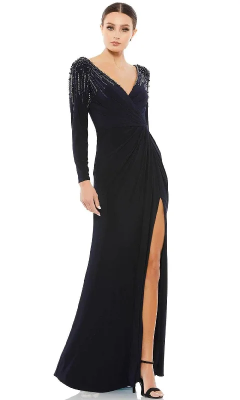 women's easy-to-wear dressesMac Duggal 55715 - Long Sleeved V Neck Evening Dress