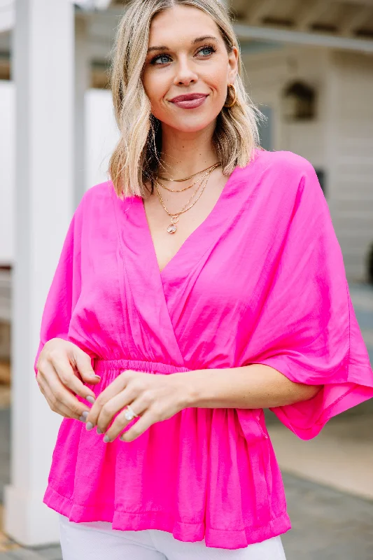 women's tops for fashion-forward individualsDreams Coming True Hot Pink Satin Blouse