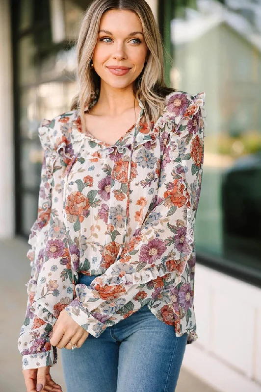 women's tops with geometric patternsGood Ideas Cream White Floral Blouse