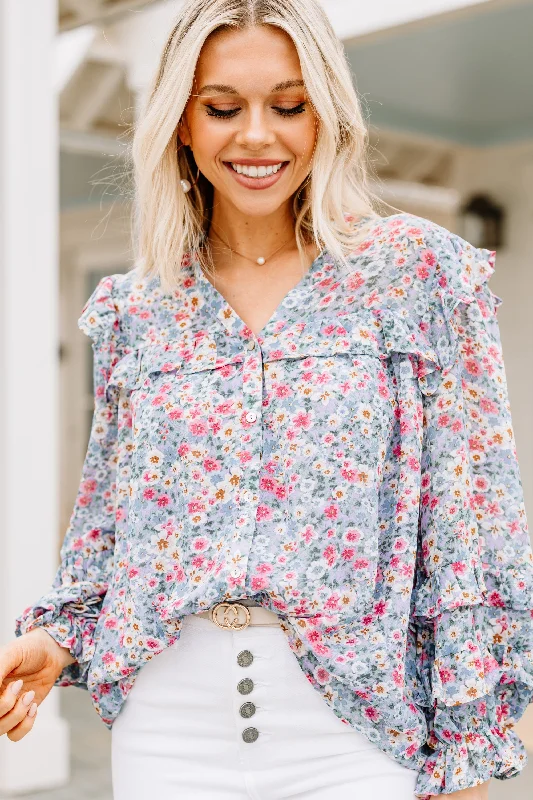 women's tops with cold-shoulder cutsMake A Promise Lavender Purple Ditsy Floral Blouse