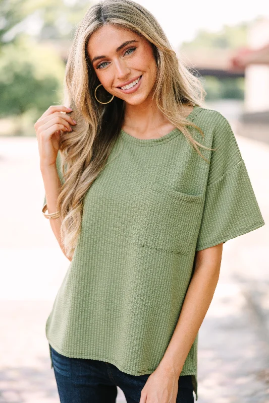 women's tops for those who want to add a touch of sophistication to their casual attireAll I Could Ask For Olive Green Ribbed Top