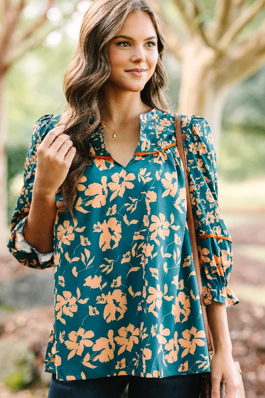 women's tops for summer festivalsJust For Me Teal Green Floral Blouse