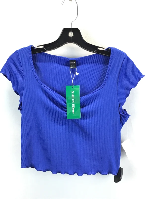 women's tops with asymmetrical designsBlue Top Short Sleeve Shein, Size M