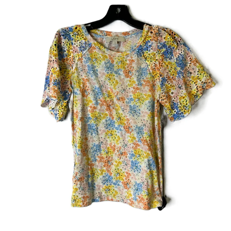 cropped women's topsFloral Print Top Short Sleeve Basic By Loft, Size: S