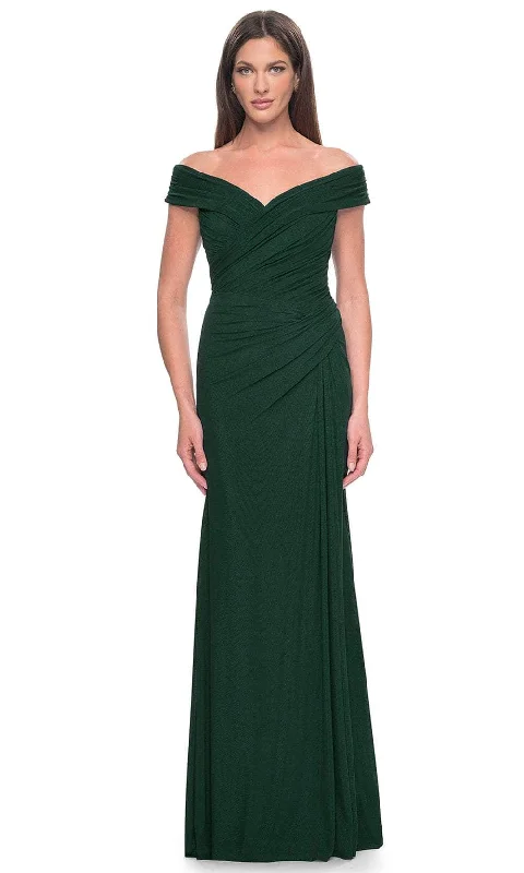 women's bespoke dressesLa Femme 31677 - Ruched Off Shoulder Evening Dress