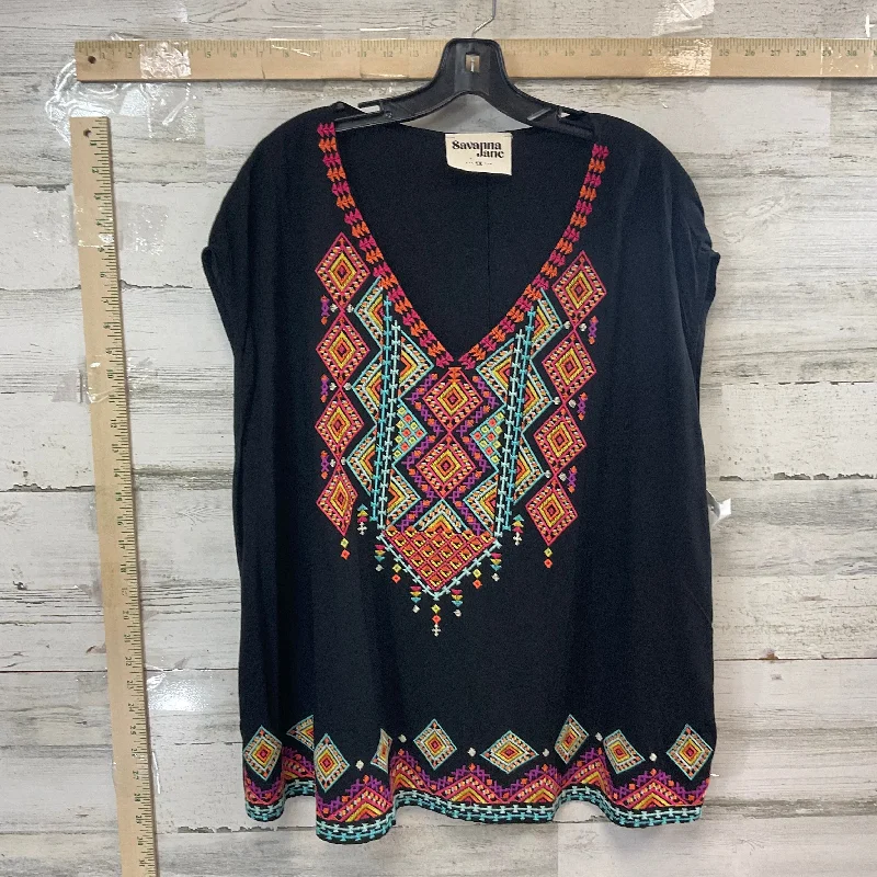 women's tops with cold-shoulder cutsBlack Top Short Sleeve Savanna Jane, Size 1x