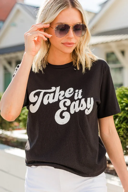 women's tops for smart casual looksTake It Easy Black Graphic Tee