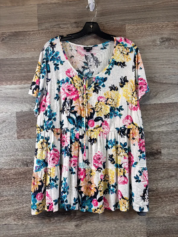 women's tops for those who want to add a touch of sophistication to their casual attireFloral Print Top Short Sleeve Torrid, Size 1x