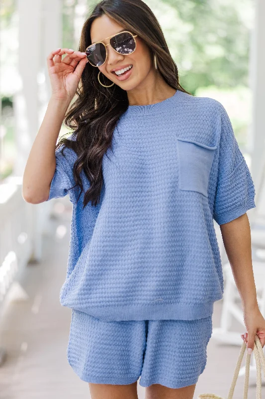 women's tops with sequin embellishmentsBelieve Me Periwinkle Blue Textured Top