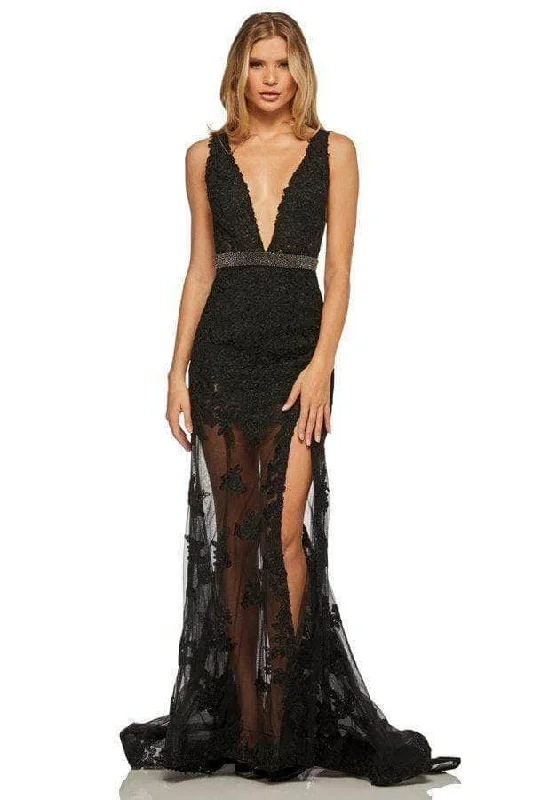 Cocktail DressSherri Hill 52875 - Illusion Deep V Neck Evening Dress