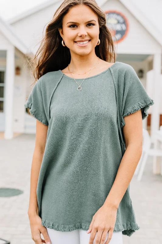 women's tops for beach outingsNothing To Lose Lagoon Green Linen Top