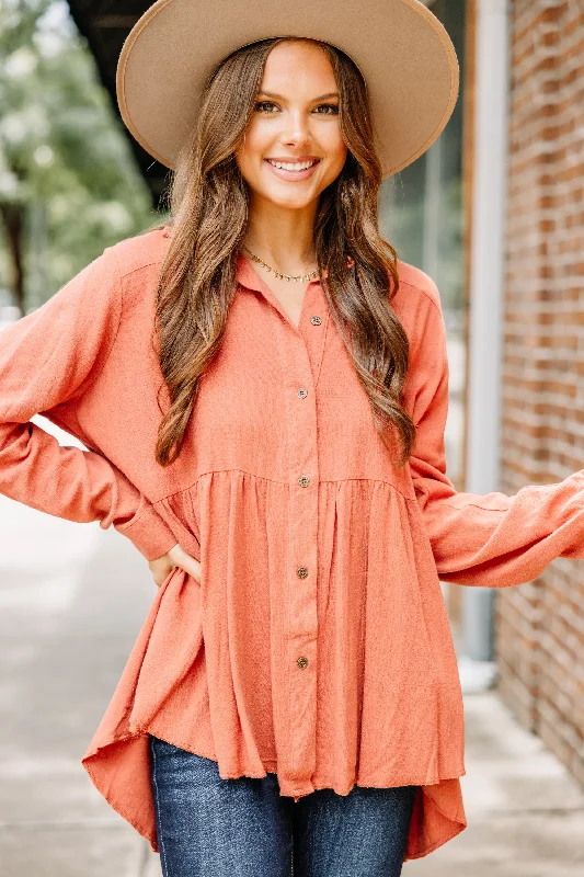 women's tops with bell sleevesCall On Me Sunset Orange Linen Top