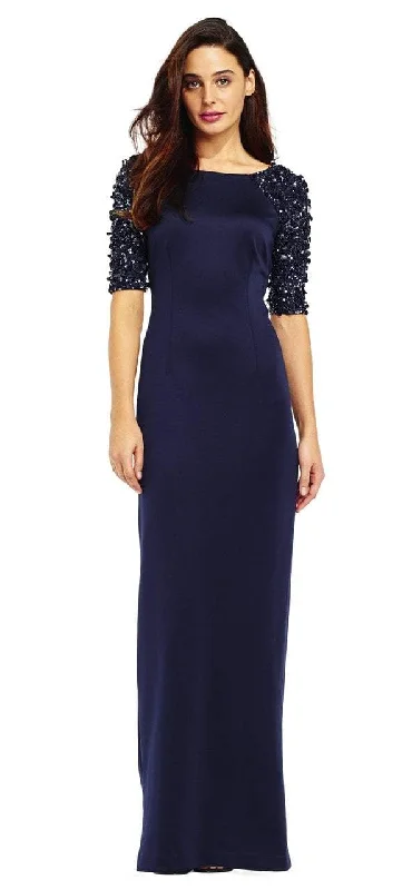 Silk DressAdrianna Papell - Embellished Sleeve Fitted Evening Gown AP1E201359SC