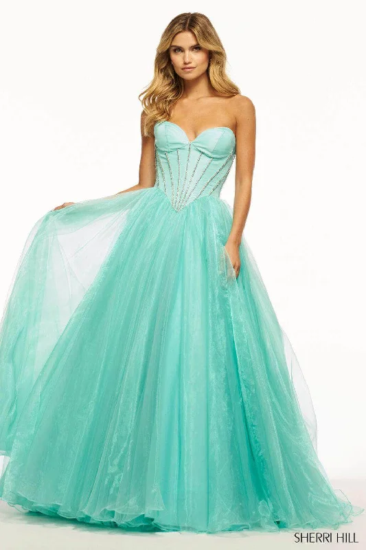 women's empire-line dressesSherri Hill 56028 - Strapless Rhinestone Corset Evening Gown