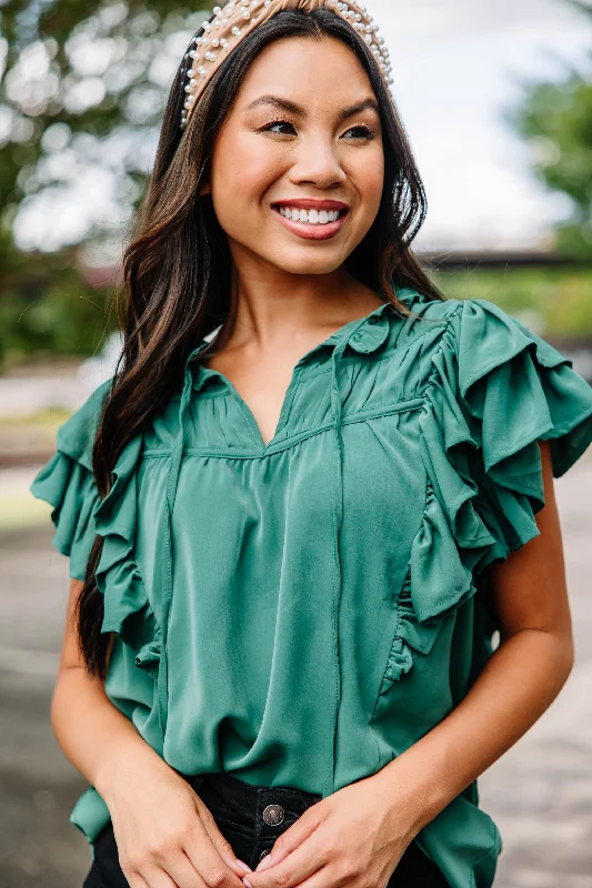 tank tops for womenLook This Way Pine Green Ruffled Blouse